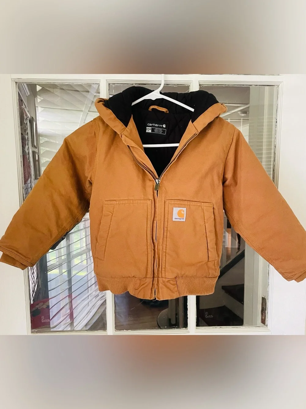 Carhartt Boys Insulated Hooded Canvas Jacket Full Zip Size XS 8 Brown
